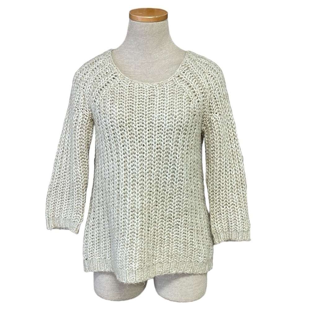 Anthropologie Knitted & Knotted Sweater Women's S Small Cream Gold Knit Pullover